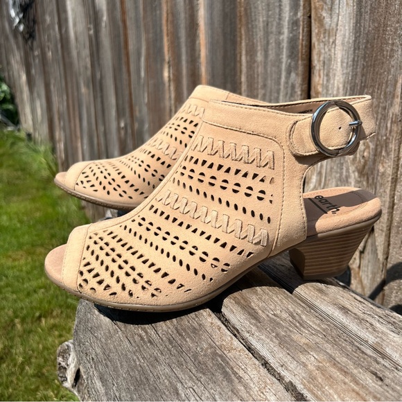 Earth Carson Hamden Die Cut Suede Leather Peep Toe Heel sandal shoes size 7.5 - Picture 6 of 16